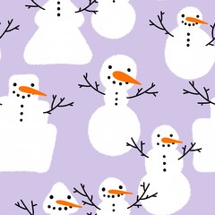 Winter seamless print with snowman and snowflakes for Christmas wrapping paper and fabrics and kids