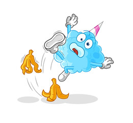 cotton candy slipped on banana. cartoon mascot vector
