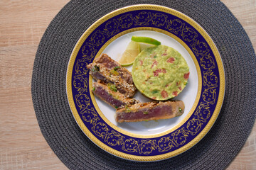Tuna Steak Slices With Avocado Guacamole