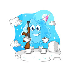 cotton candy soldier in winter. character mascot vector
