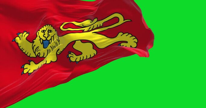 Aquitaine flag waving in the wind isolated on a green background