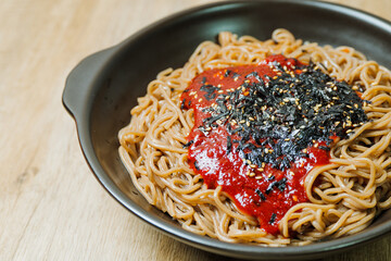 bibim memil makguksu, Korean style spicy buckwheat noodles
