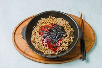 bibim memil makguksu, Korean style spicy buckwheat noodles