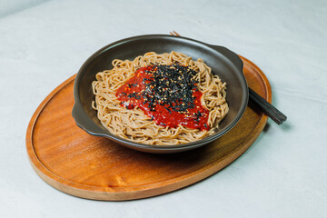 bibim memil makguksu, Korean style spicy buckwheat noodles