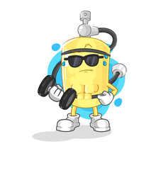 diver cylinder lifting dumbbell vector. cartoon character