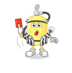 diver cylinder referee with red card illustration. character vector