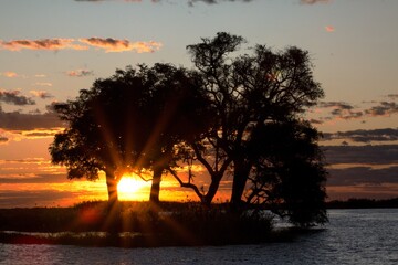 Sunset over the Chobe River between Namibia and Botswana