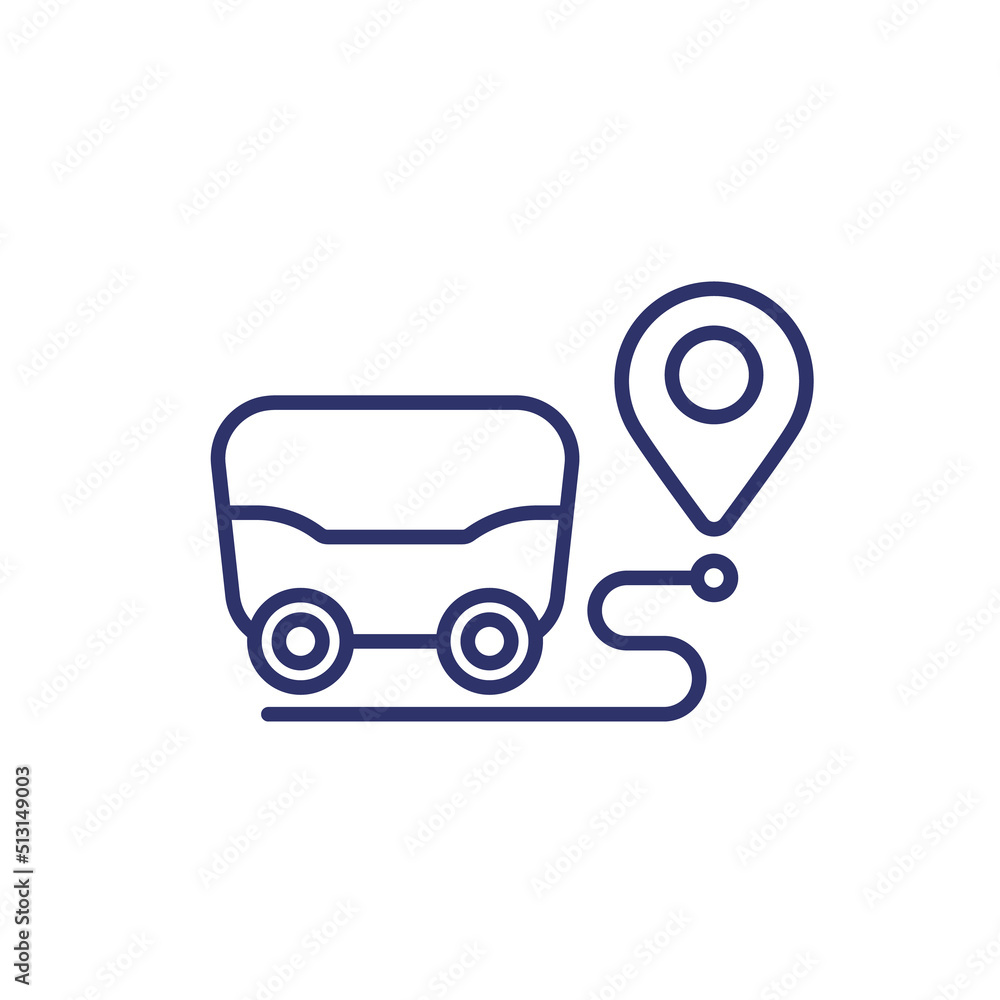 Poster delivery robot on the way line icon