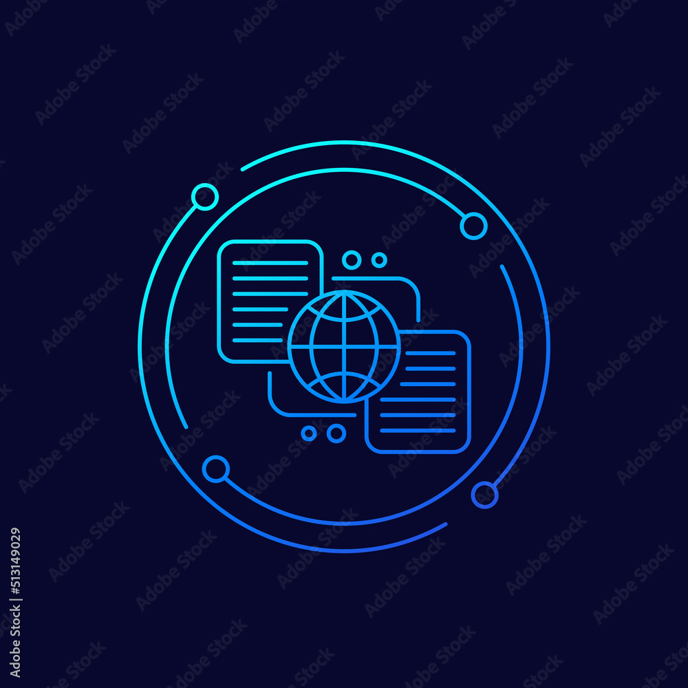 Poster global data exchange icon, linear design