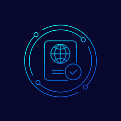 Passport control icon, linear design