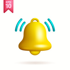 Ringing 3d realistic bell icon. Notification alert yellow bell. 3d Vector Element.