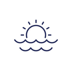 Sea view, sunset line icon