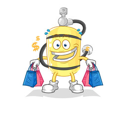 diver cylinder shoping mascot. cartoon vector