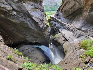 Landscape around Trummelbach fall in Lauterbrunnen valley in Jungfrau region, Canton Bern, Switzerland.