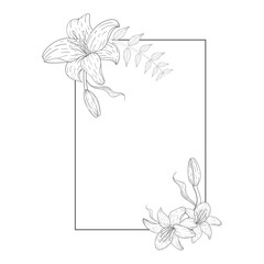 Flowers and leaves in a square frame. Vector illustration