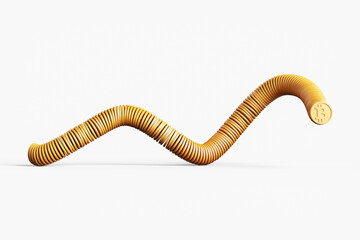 Abstract chain of bitcoin coins. The concept of mining and blockchain. 3d rendering illustration.