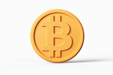 Close-up of a bitcoin coin isolated on a white background. 3d rendering illustration