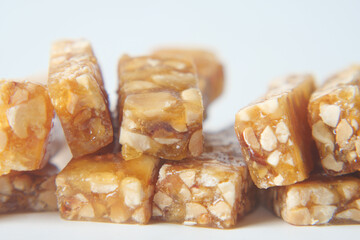 pea nuts sweet bar on white backgorund 