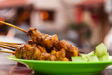 Chicken Satay skewers on a plate malaysia