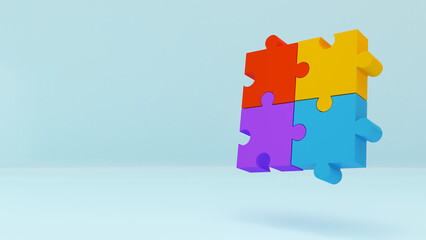 Colorful jigsaw on a light blue background,Concept of personnel management in the organization,3d rendering