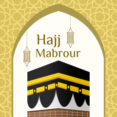 Hajj Mabrour With Ka'bah Building for Islamic Religion Festival With Gold Background Free Vector