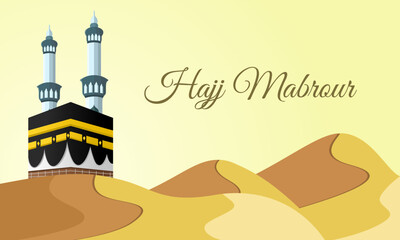 Hajj Mabrour Design with Kaaba and Desert Free Vector