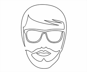 continuous line drawing of guy in glasses.flat vector icon