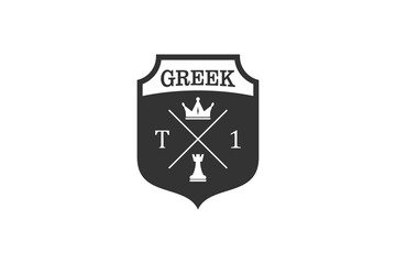 Greek shield logo symbol silhouette crown and chess icon spartan warrior soldier 