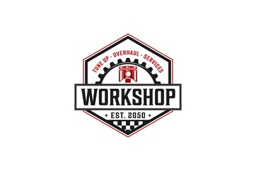 Piston gear logo automotive workshop design hexagon shape speed shop repair garage