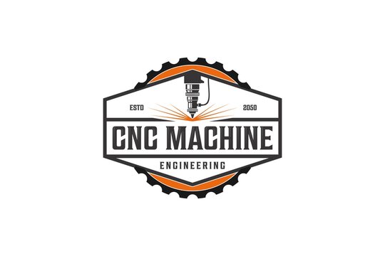 CNC Lathe machine Logo Computer Numerical Control modern 3D cutting technology design manufacturing industry cutting 