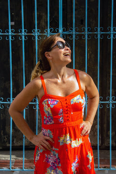 Beautiful woman in Santa Marta Colombia in her holidays 