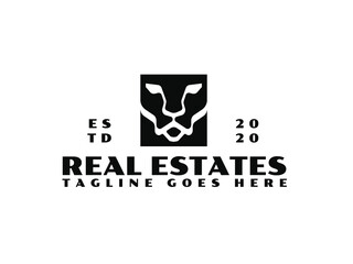 Lion logo mark. Abstract black lion silhouette logo. Luxury bold business brand identity