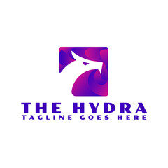 hydra logo. Hydra dragon head in purple gradient rectangle silhouette icon design vector illustration