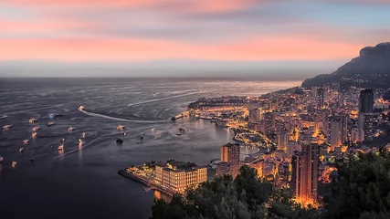 Rideaux occultants Nice Principality of Monaco at sunset on the French Riviera
