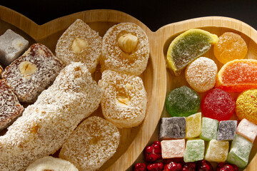 various Turkish delights with hazelnuts and walnuts