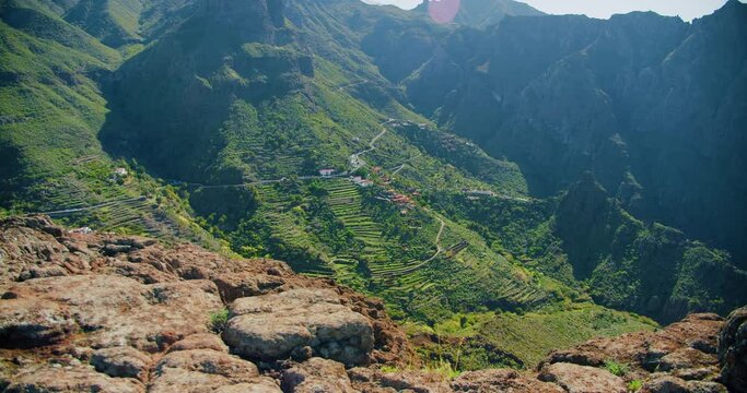 Mirador La Cruz de Hilda. Masca village and Gorge. Famous tourist destination in Tenerife. Canary Islands, Spain. Parque rural de Teno.