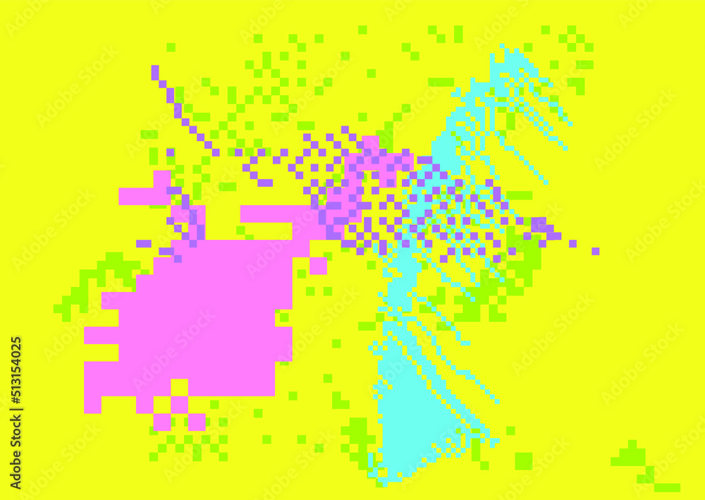 Poster Trendy vaporwave background with pixel art chaotic composition. Concept of a glitchy computer screen.