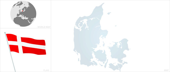 Denmark map and flag. vector 