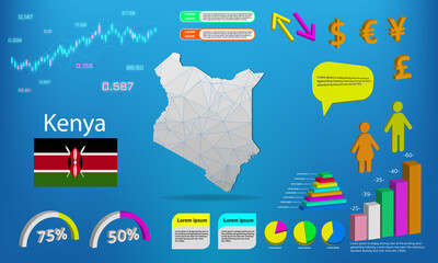 Fototapeta premium Kenya map info graphics - charts, symbols, elements and icons collection. Detailed Kenya map with High quality business infographic elements.