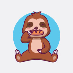 Cute sloth eating bread cartoon illustration