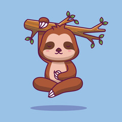 Cute sloth flying yoga cartoon illustration
