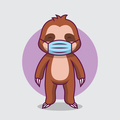 Cute sloth using mask cartoon illustration