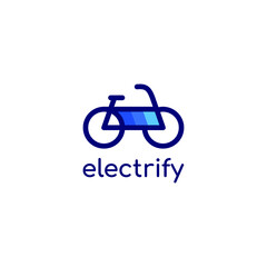 electric bike with battery cells in outline style - editable logo design vector element