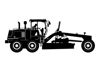 Silhouette of heavy motor grader. Vector.