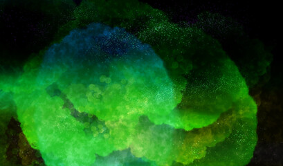 墨汁で描いたような朧月夜の幻想的な背景素材（緑、黄色、青色）