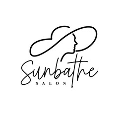 Woman and elegant hat logo. Monoline beautiful woman with elegant hat logo premium vector