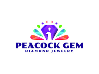 Peacock logo. Colorful peacock diamond gem logo premium. Luxury jewelry logo