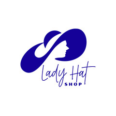 Woman and elegant hat logo. Monoline beautiful woman with elegant hat logo premium vector