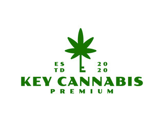 Elegant marijuana weed logo concept. Cannabis And Keys Logo Brand Identity Icon Vector Illustration