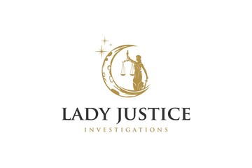 Lady justice logo design justitia goddess law legal sculpture silhouette blind woman with scale icon symbol